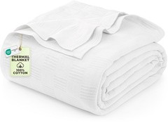 Utopia Bedding Ivory 100% Cotton Blanket [Queen Size – 90×90 Inch] 350GSM…