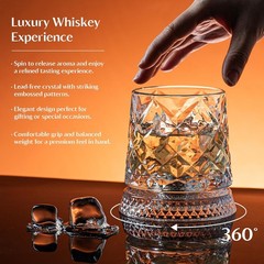 4Pcs Set Spinning Whiskey Glasses 9.5Oz Lead-Free Rotatable