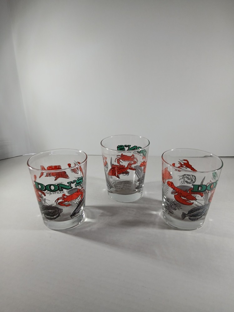 Lot of 3 Don’s Seafood & Steakhouse Restaurant Rocks Low Ball Drinking Glasses