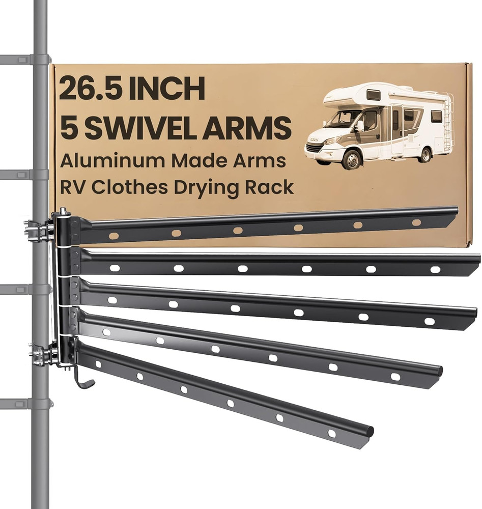 5 Swivel Arms RV Clothes Drying Rack, 26.5-Inch Width Ladder Mounted Clothes Dry