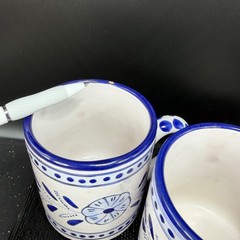 Le Souk Ceramique Tunisia Blue White Hand Painted Floral Coffee Mugs Set 2 READ