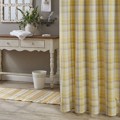 MEADOWLARK YELLOW GRAY AND WHITE PLAID CLOTH SHOWER CURTAIN, NWT, COUNTRY