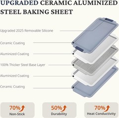 BRONYPRO Non Stick Ceramic Baking Sheet Pan Set of 3, Natural Non Toxic Cookie S
