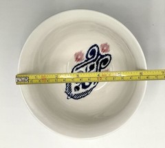 Anthropologie Footed Cereal Rice Bowl Ikat Design Blue White Yellow Pink 6.25 in