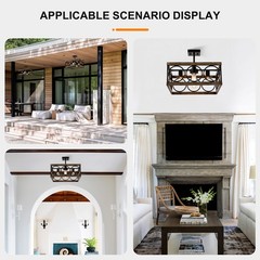 4-Light Square Kitchen Island Light Farmhouse Wood Black Metal Ceiling Fixture