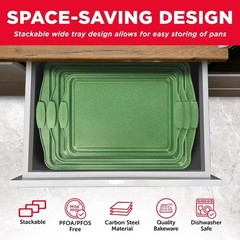 Carbon SteelSets with Green Silicone Handles, Oven Safe (Up To 450° F), Set of 3