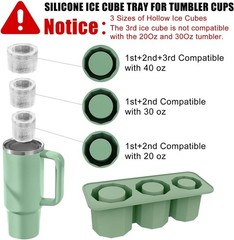 Ice Cube Tray Mold for Tumbler Cup Stanley 20-40oz 3 Pcs Silicone Cylinder Ice