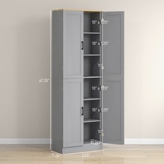 HOMCOM 67″ Kitchen Pantry Storage Cabinet w/ Shelves, Distressed Gray