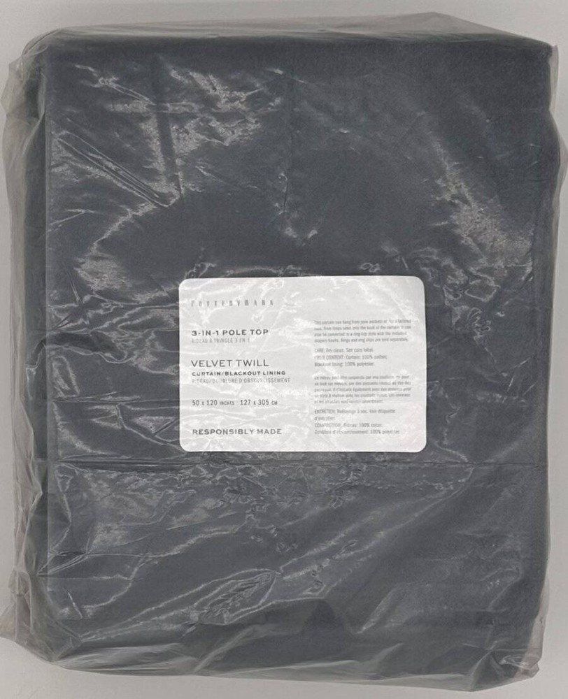 Pottery Barn Velvet Twill BLACKOUT Drape Curtain (1) ~ 50 x 120 ~ Steel Blue