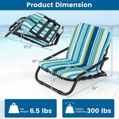 Low Beach Chairs for Adults 2 Pack with Aluminum Frame and Soft Cushion 300 LBS