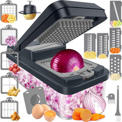 12-in-1 Vegetable Chopper Kitchen Gadget w/ 7 Blades Onion Cutter