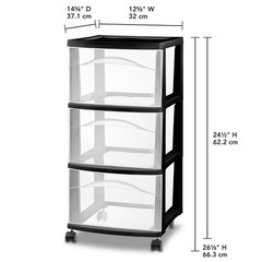 3 Drawer Medium Cart : Plastic Storage Drawers, Portable Utility with Casters