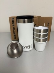 Classic White YETI® 4 Shot Glasses and Holder – Authentic – NEW