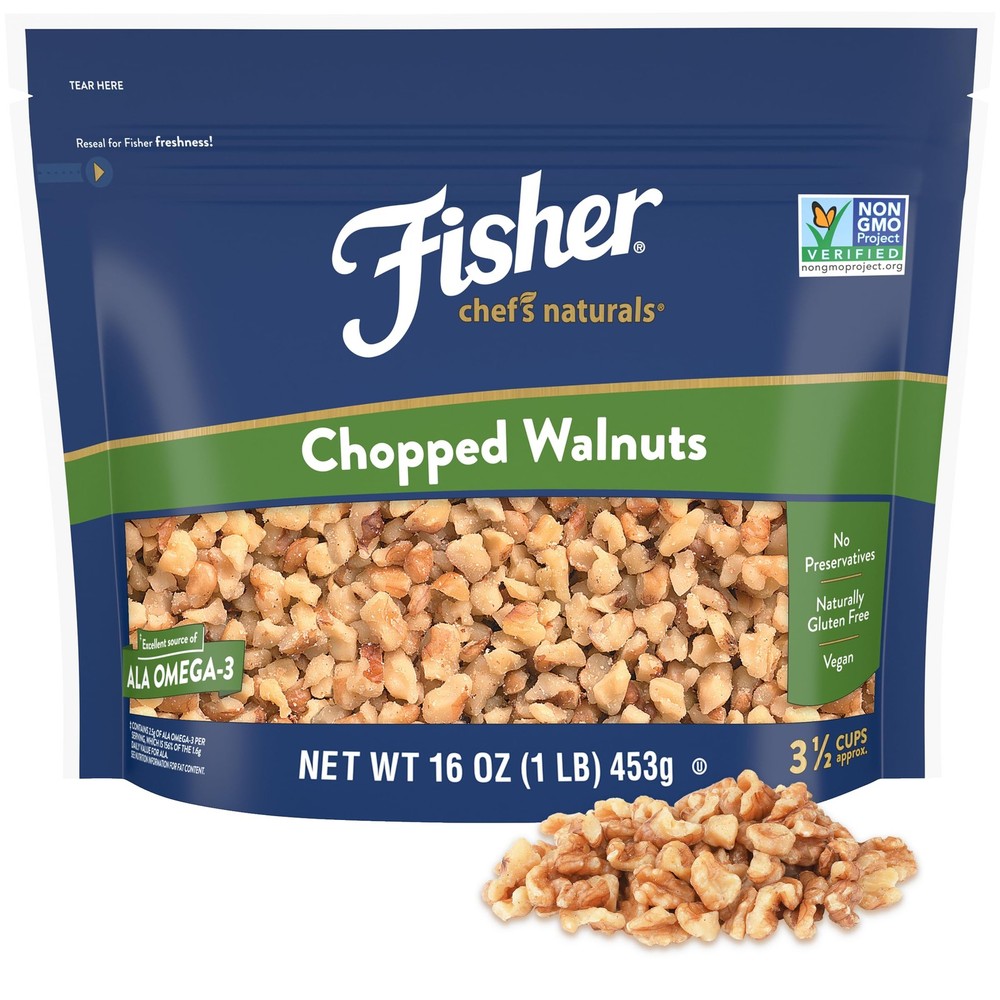 Fisher Chef’s Naturals Chopped Walnuts 1 Lb, 100% 16 Ounce (Pack of 1), Brown