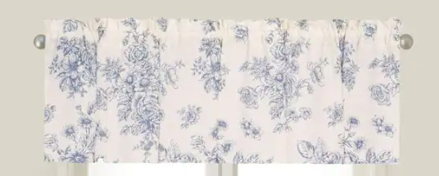 C and F Home Nelly Blue Toile Cotton Valance Window Treatment 15.5in x 72in NEW
