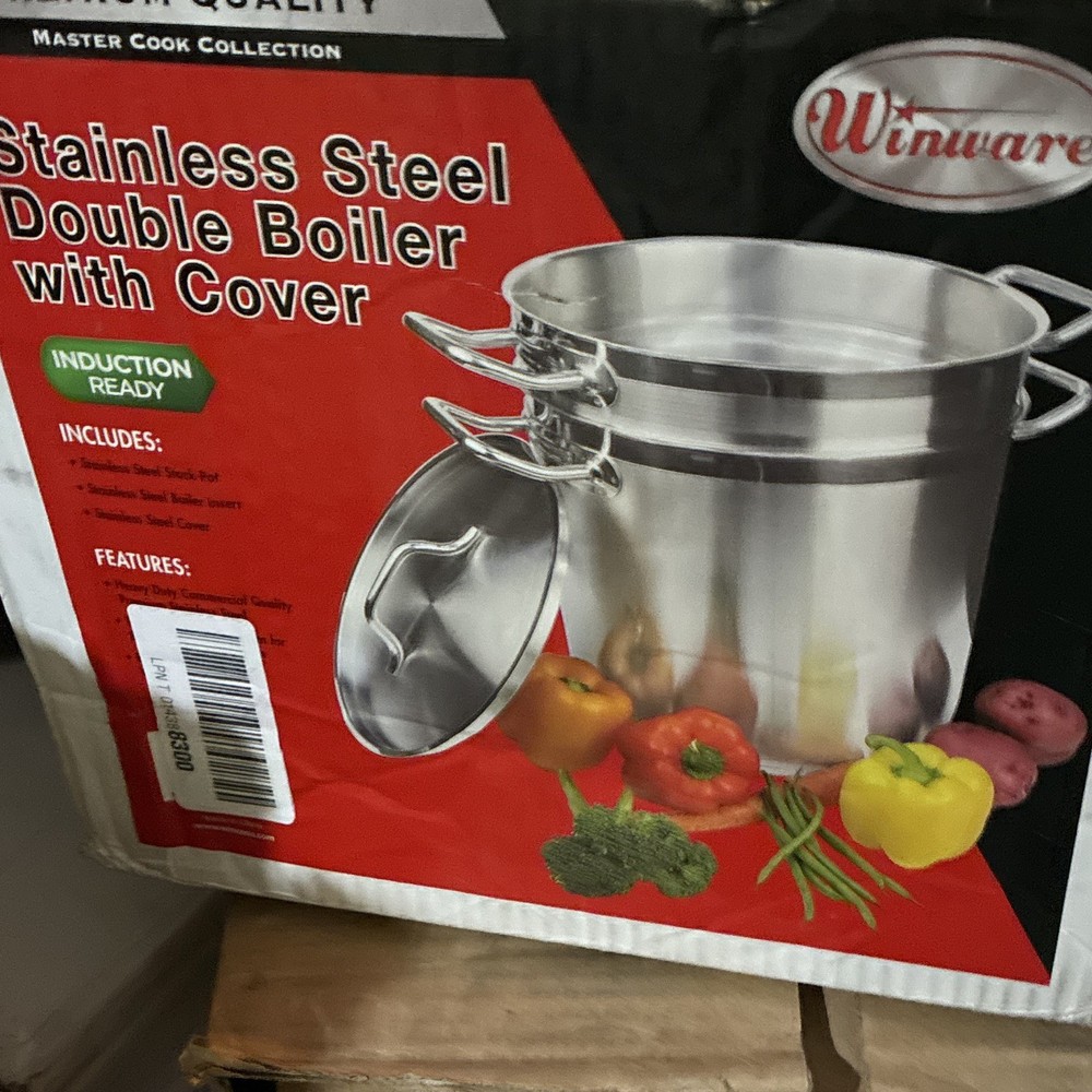 Winware 8 qt Stainless Steel Double Boiler w/ Lid, 3-Piece Set SSDB8