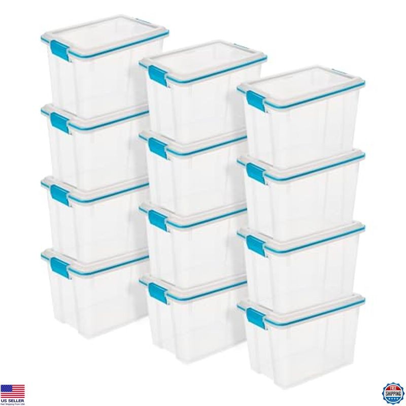 12-Pack Weather-Resistant Storage Bins with Latching Lids, 20 Quart Containers