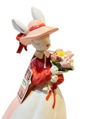 Bunny Girl Figurine 15.5in Holding Flowers Spring Summer Statue Decor NEW Gift