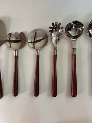 WILLIAMS SONOMA SET OF 8 Stainless Steel & Engraved Wood Kitchen Utensils 13”
