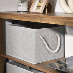 Gray 16.3 In. X 10.3 In. Fabric Decorative Basket Set of 3 with Handles