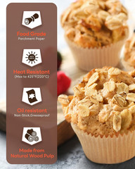 200 Pcs Natural Non-Stick Cupcake Liners, Food-Grade Greaseproof Muffin Cups