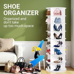 Rotating Shoe Rack Tower 7 Tier Organizer, Revolving 360 White Shoe Rack Storage