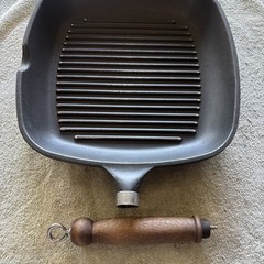 Vintage Roch Guss 11 Inch Flat Grill Fry Pan Wood Handle Made In Italy