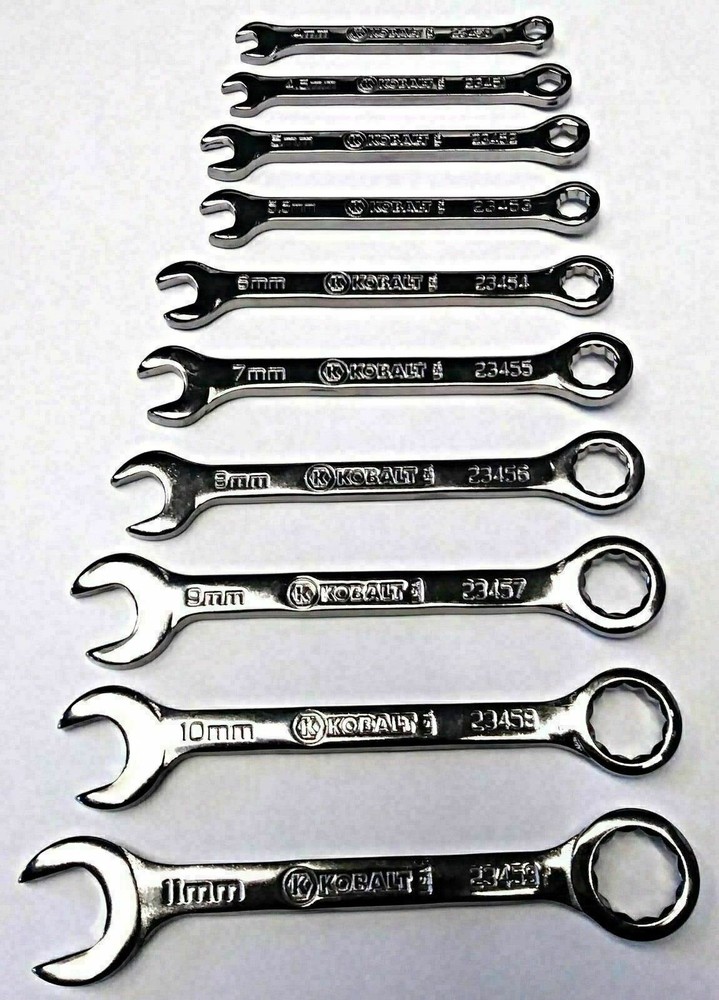 Kobalt 23450-23459 10 Piece Metric Midget Combination Wrench Set USA