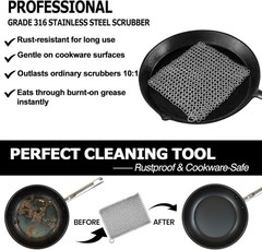 316L Stainless Steel Chainmail Scrubber 8×6 Cast Iron Pan Cleaner Rustproof