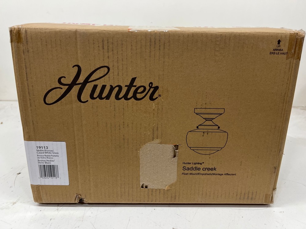 Hunter Saddle Creek 6.75 in. 1-Light Noble Bronze Semi Flush Mount White Glass