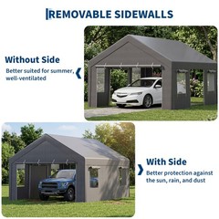 12x20FT Heavy Duty Portable Carport with Roll-Up Windows and Removable Sidewalls