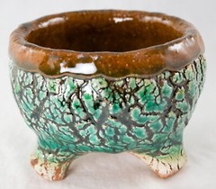 Round Handmade Bonsai Pot, Cactus & Succulent Planter – 4.5″x 4.5″x 3.5″ + Mesh