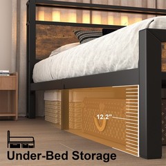 Full/Queen/King Metal Bed Frame with Storage Headboard and Charging Station