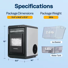 9.8 In. 45 Lb. Countertop Portable Nugget/Pebble Ice Maker in Stainless Steel wi