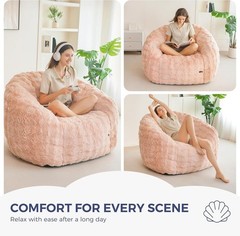 Giant Bean Bag Chair for Adults, Stuffed Shell-Shaped Large Bean Bag Couch, Pink