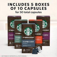 Starbucks by Nespresso Original Line Variety Pack Coffee,50/count Espresso Pods.