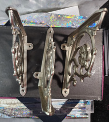 3 pcs lot of Shelf Brackets Iron Silver Finish Floral Ornate Decorative 7″ x 7″