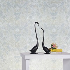 Beige tan silver metallic faux fabric textured floral victorian damask Wallpaper