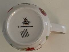 Anthropologie Monarch Monogram Mug “K” Raised Bees Floral, 14 oz, Colorful!