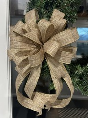 Handmade Metallic Gold Silver Natural Tan Bow for Christmas Winter Wreath Decor