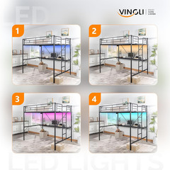 Full Size Metal Loft Bunk Bed Frame for Kids Teens Adults with Desk Underneath,2