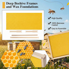 40 Deep Bee Frames with 100% Beeswax Foundations – Unassembled, 40 Pack
