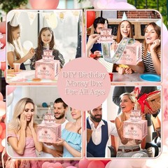 Birthday Money Pull Box for Cash with DIY Self-Adhesive Stickers for Any Age,