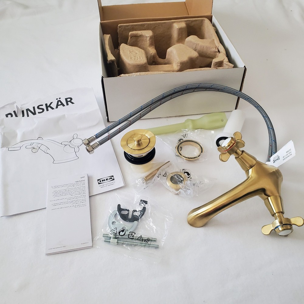 IKEA RUNSKAR Sink Faucet Brass Color 2 Handle 704.957.38 Open / Unused Complete