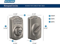 Schlage BE365 V CAM 619 Camelot Keypad Entry with Flex-Lock In Satin Nickel