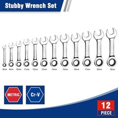 WORKPRO 12-piece Stubby Ratcheting Wrench Set, Metric 8-19mm 72-Tooth Cr-V Steel