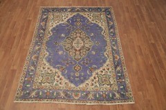 Purple Vintage Rug 5×6 Hand-knotted Wool Traditional Floral Carpet for Any Room