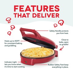 Dash 12″ Pizza Maker and 180 Griddle Dual Cooking Surfaces, Nonstick 450°F Heat