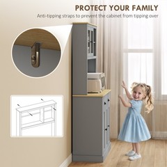 HOMCOM 71″ Kitchen Pantry, Modern Storage Cabinet with Drawers, Glass Doors