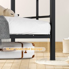 Twin Over Twin Bunk Bed Heavy Duty Metal Bunk Bed Frame for Adults Teens Black
